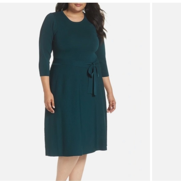 Eliza J. Women’s Size 3X Spruce Green Stretch Knit Fit and Flare Sweater Dress - Picture 1 of 8